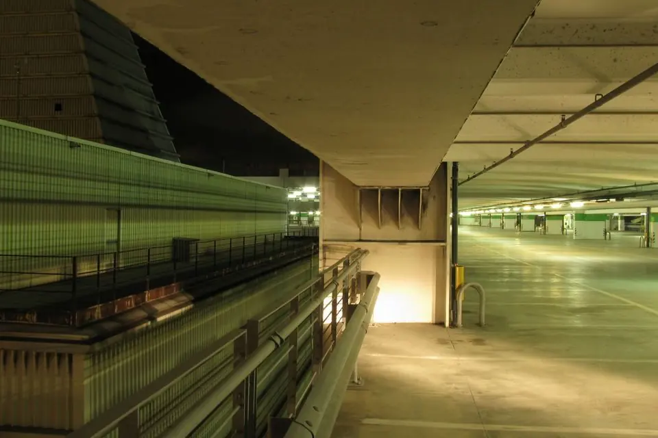 Empty Parking Garage at Night