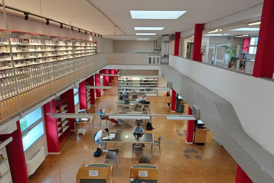 Modern Library Interior with Students Studying